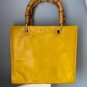 Faux leather purse bamboo handles
